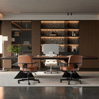 Solid Wood Office Desk with Sculptural X Steel Base and Cable Management