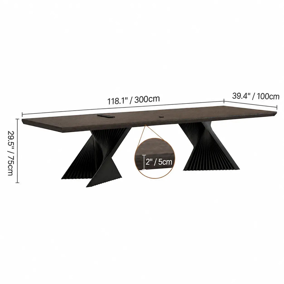 Solid Wood Office Desk with Sculptural X Steel Base and Cable Management