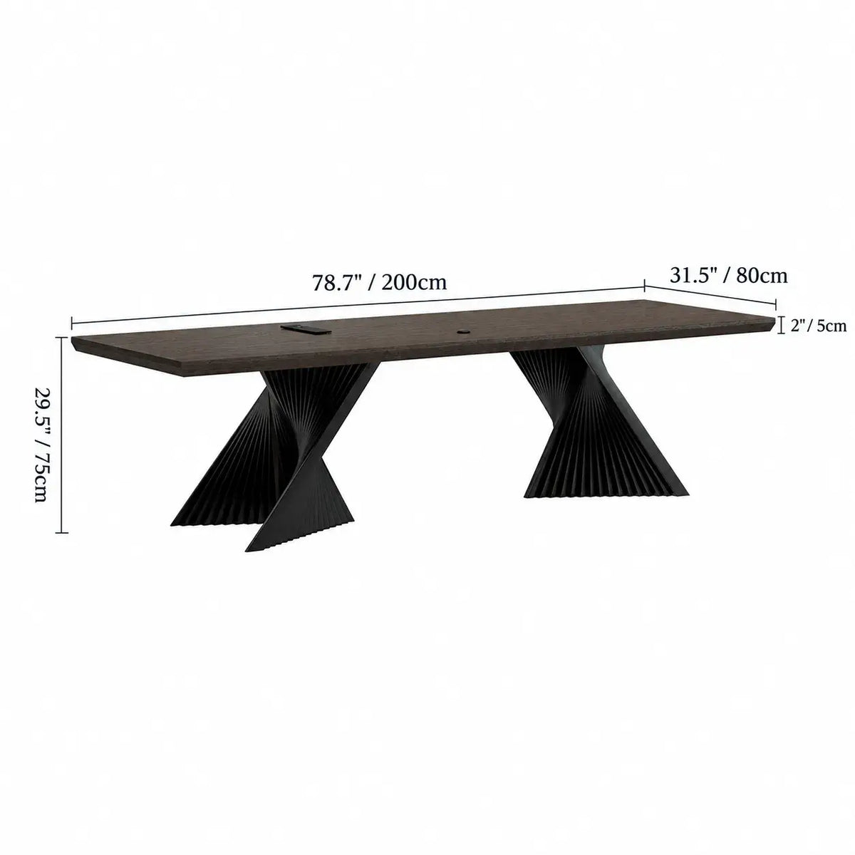 Solid Wood Office Desk with Sculptural X Steel Base and Cable Management
