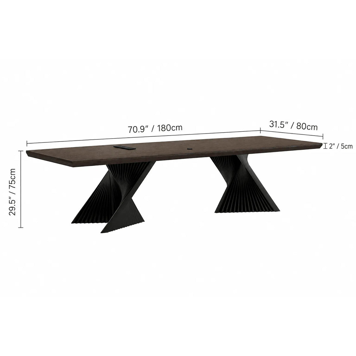 Solid Wood Office Desk with Sculptural X Steel Base and Cable Management