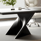 Solid Wood Office Desk with Sculptural X Steel Base and Cable Management