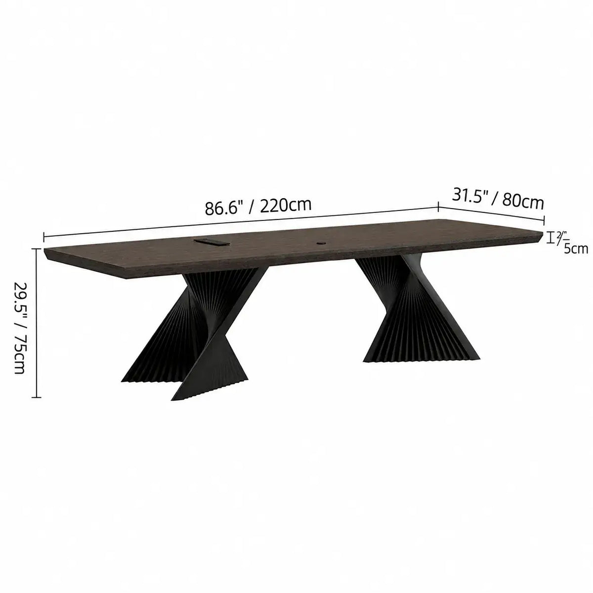 Solid Wood Office Desk with Sculptural X Steel Base and Cable Management