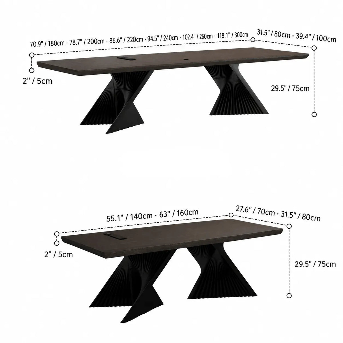 Solid Wood Office Desk with Sculptural X Steel Base and Cable Management Dimensions