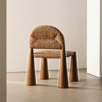Solid Wood & Rattan Vintage Dining Chair with Sculptural Silhouette