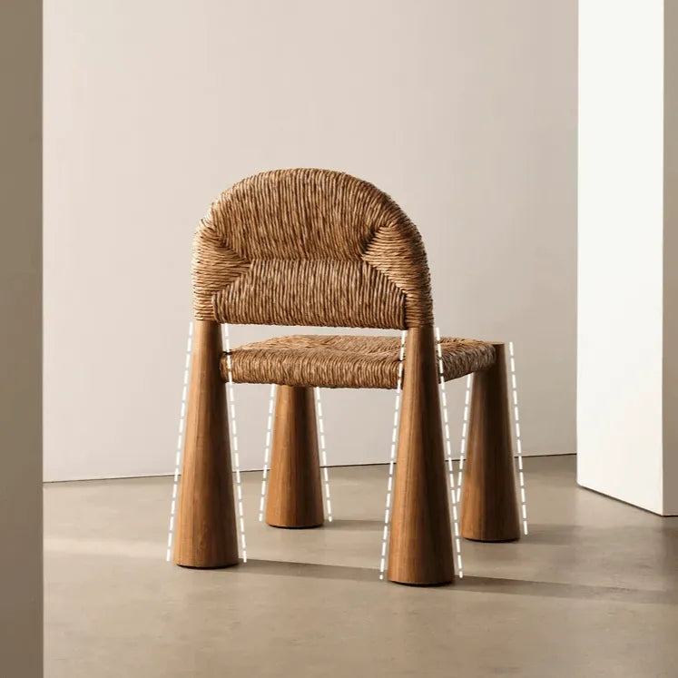 Solid Wood & Rattan Vintage Dining Chair with Sculptural Silhouette