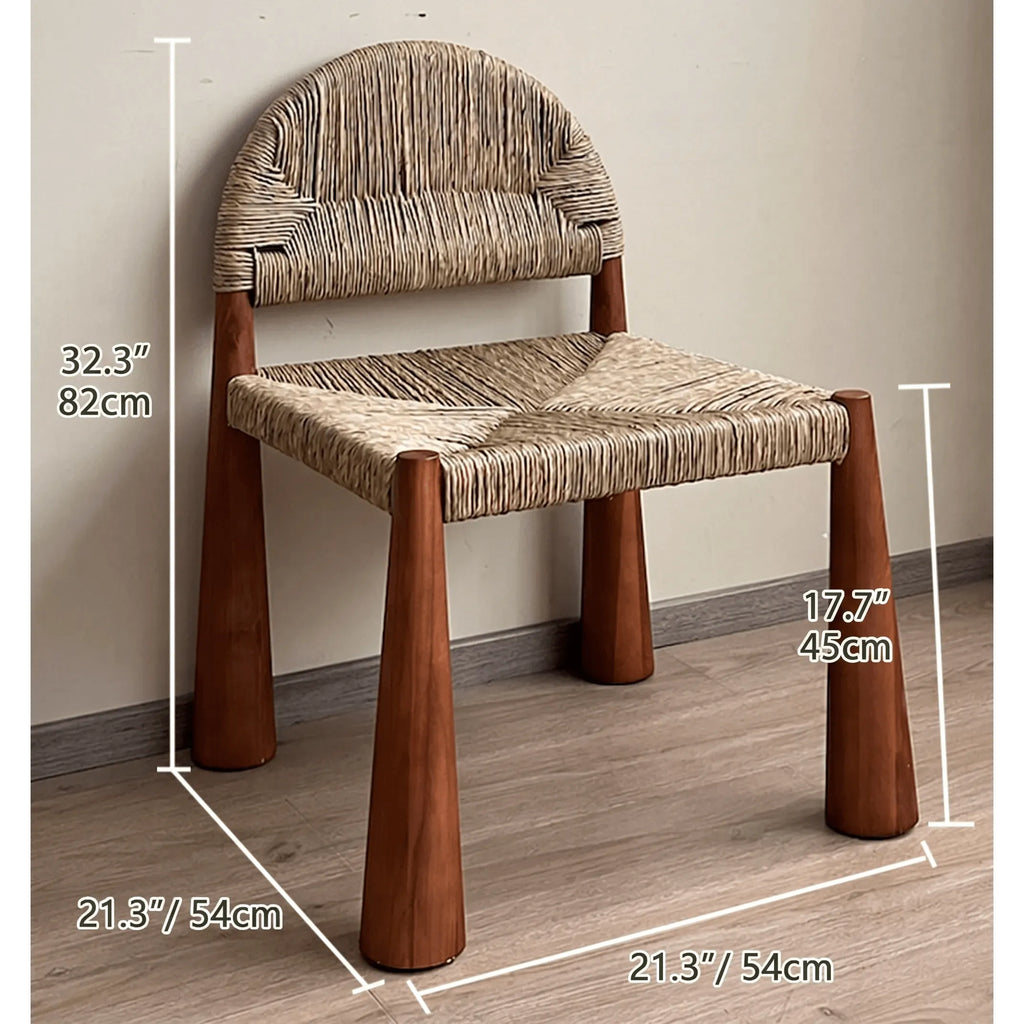 Solid Wood & Rattan Vintage Dining Chair with Sculptural Silhouette