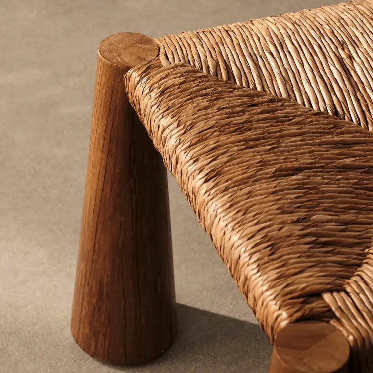 Solid Wood & Rattan Vintage Dining Chair with Sculptural Silhouette