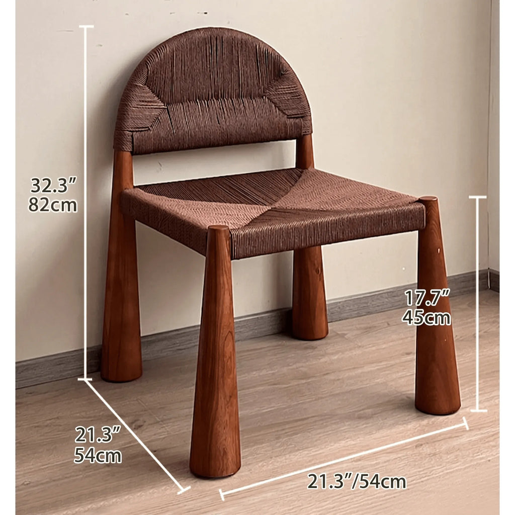 Solid Wood & Rattan Vintage Dining Chair with Sculptural Silhouette