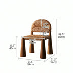 Solid Wood & Rattan Vintage Dining Chair with Sculptural Silhouette Dimensions