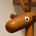 Solid Wood Shoe Bench with Open Shelving & Sculptural Giraffe Coat Rack