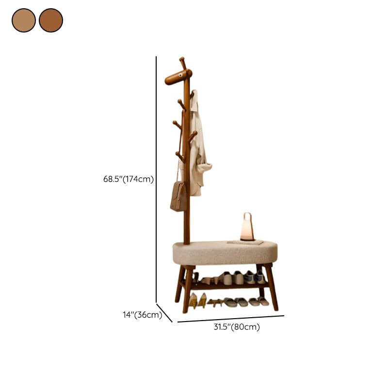 Solid Wood Shoe Bench with Open Shelving & Sculptural Giraffe Coat Rack Dimensions