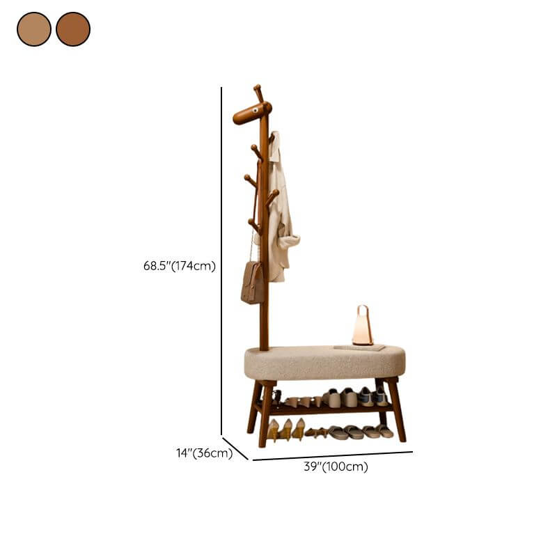 Solid Wood Shoe Bench with Open Shelving & Sculptural Giraffe Coat Rack Dimensions