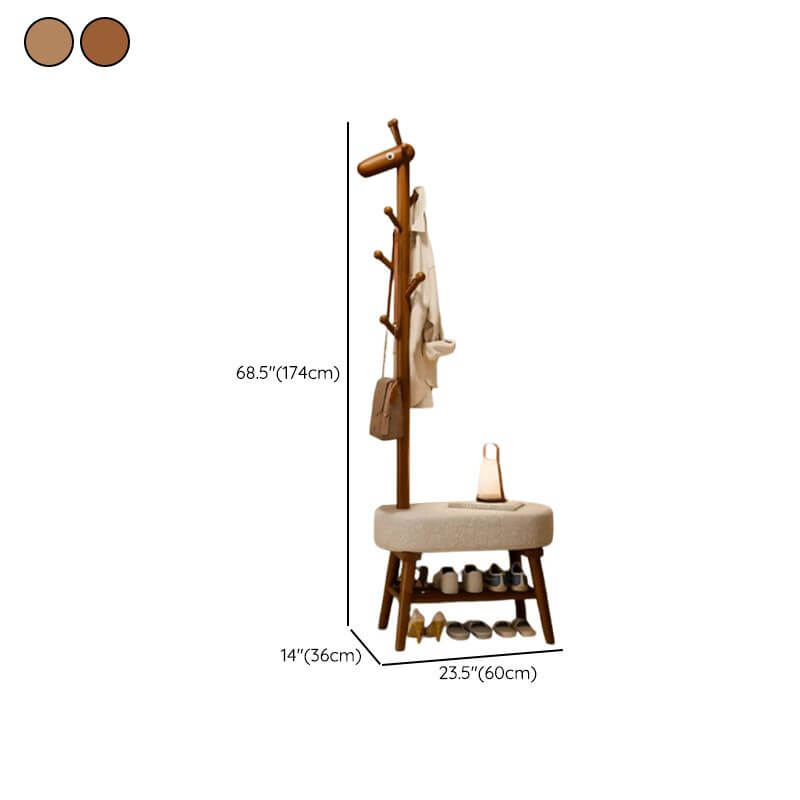 Solid Wood Shoe Bench with Open Shelving & Sculptural Giraffe Coat Rack Dimensions