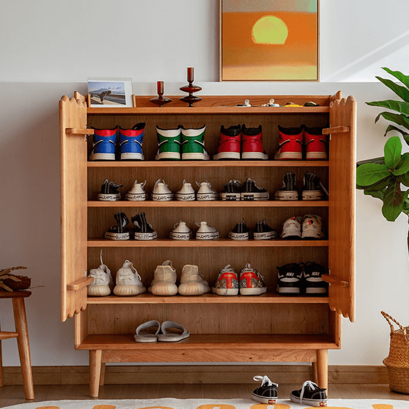 Solid Wood Shoe Cabinet With 5 Shelves & 2 Doors