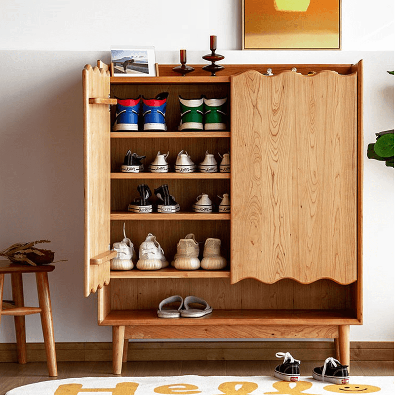 Solid Wood Shoe Cabinet With 5 Shelves & 2 Doors