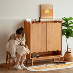 Solid Wood Shoe Cabinet With 5 Shelves & 2 Doors