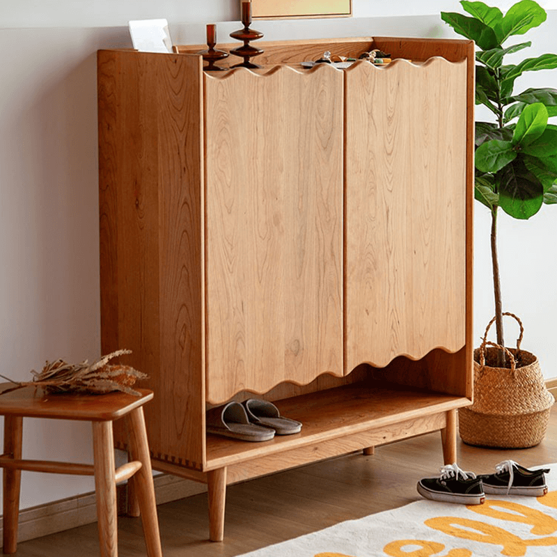 Solid Wood Shoe Cabinet With 5 Shelves & 2 Doors