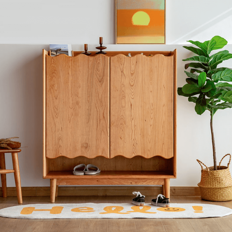 Solid Wood Shoe Cabinet With 5 Shelves & 2 Doors Main Product Image Main image