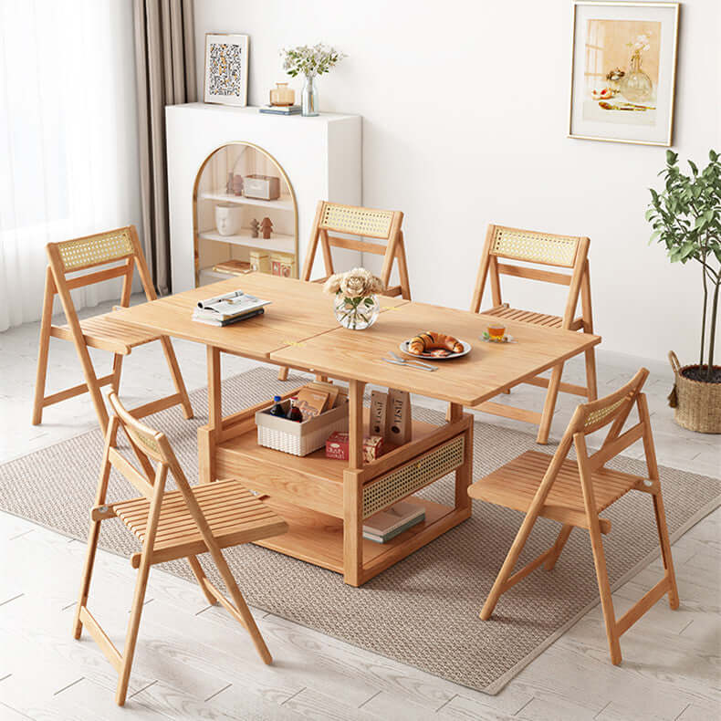 Solid Wood Space-Saving Coffee Table Set, Natural Finish