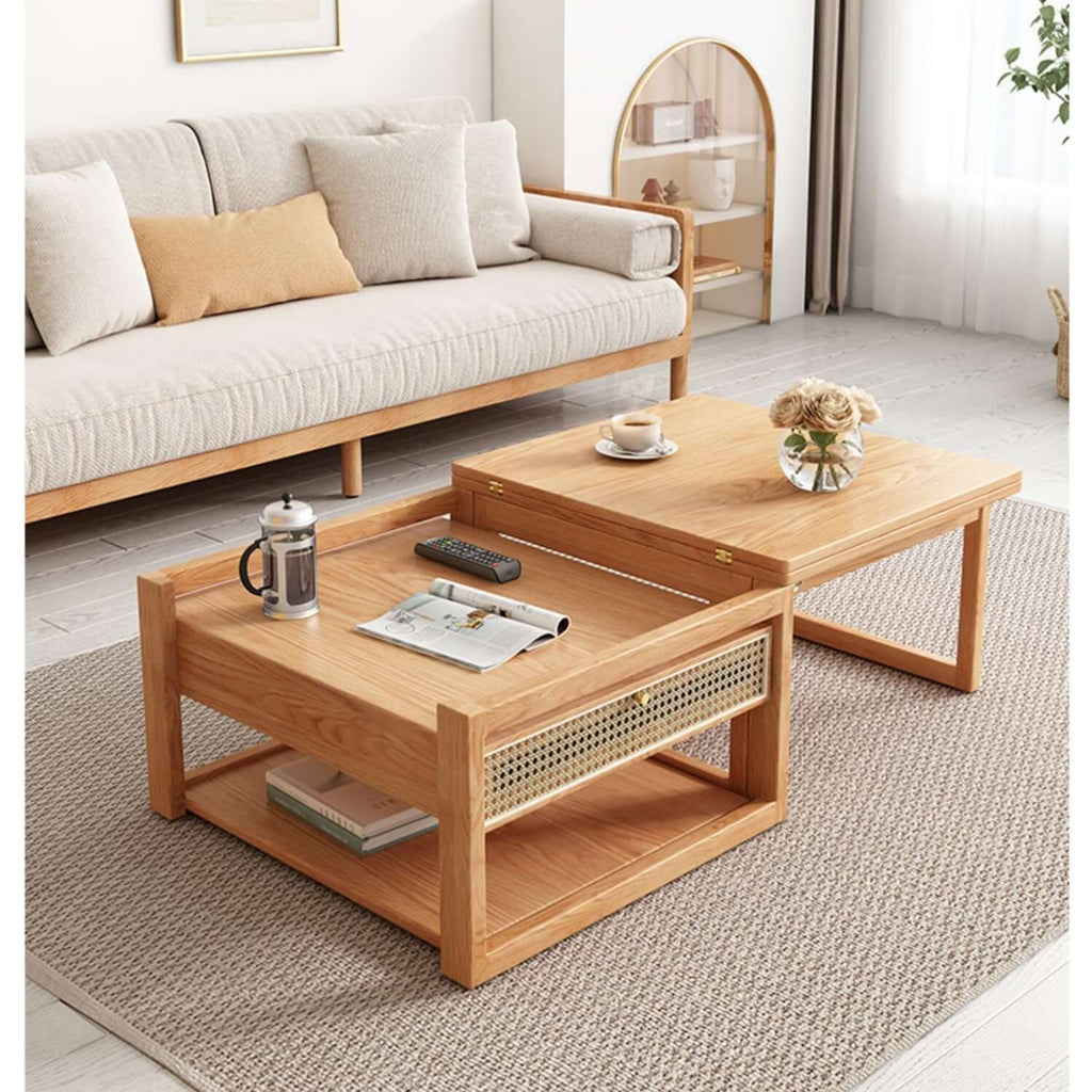 Solid Wood Space-Saving Coffee Table Set, Natural Finish