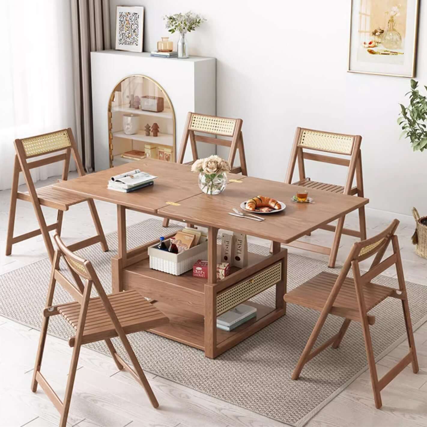 Solid Wood Space-Saving Coffee Table Set, Natural Finish