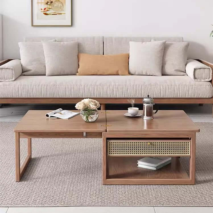 Solid Wood Space-Saving Coffee Table Set, Natural Finish