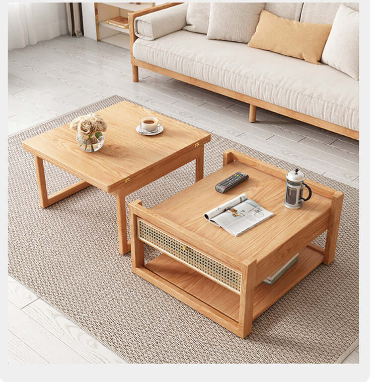 Solid Wood Space-Saving Coffee Table Set, Natural Finish