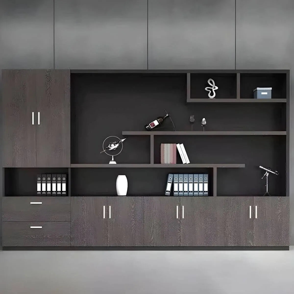 Solid Wood Storage File Cabinet Wall Unit With Display Shelves Secondary image