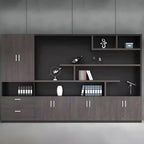 Solid Wood Storage File Cabinet Wall Unit With Display Shelves