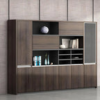 Solid Wood Storage File Cabinet Wall Unit With Display Shelves
