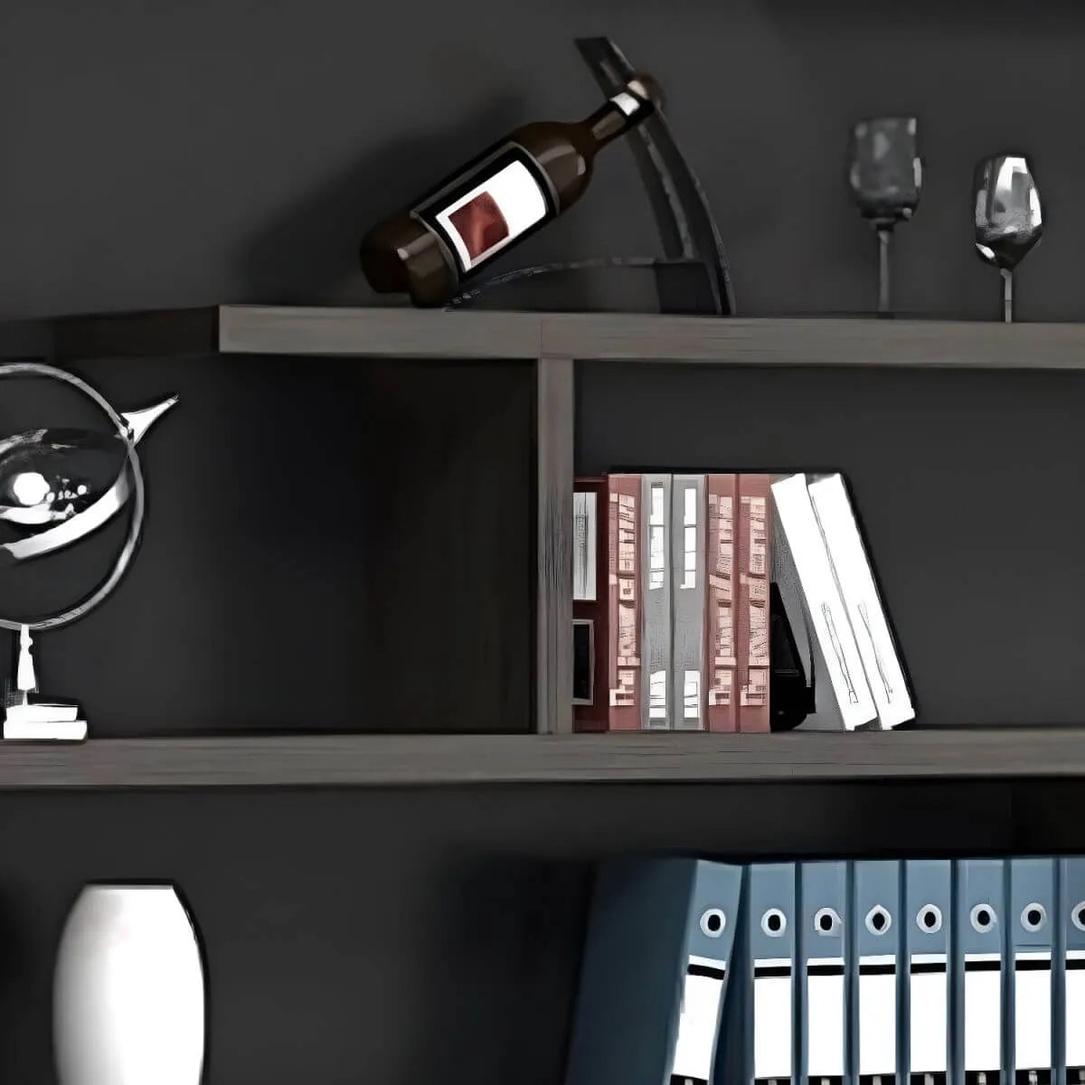Solid Wood Storage File Cabinet Wall Unit With Display Shelves