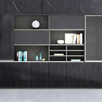 Solid Wood Storage File Cabinet Wall Unit With Display Shelves