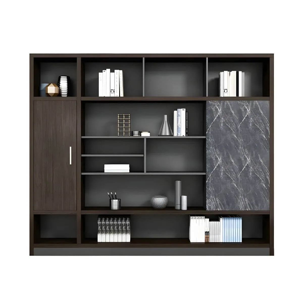 Solid Wood Storage File Cabinet Wall Unit With Display Shelves