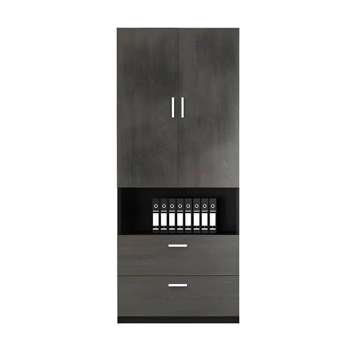 Solid Wood Storage File Cabinet Wall Unit With Display Shelves