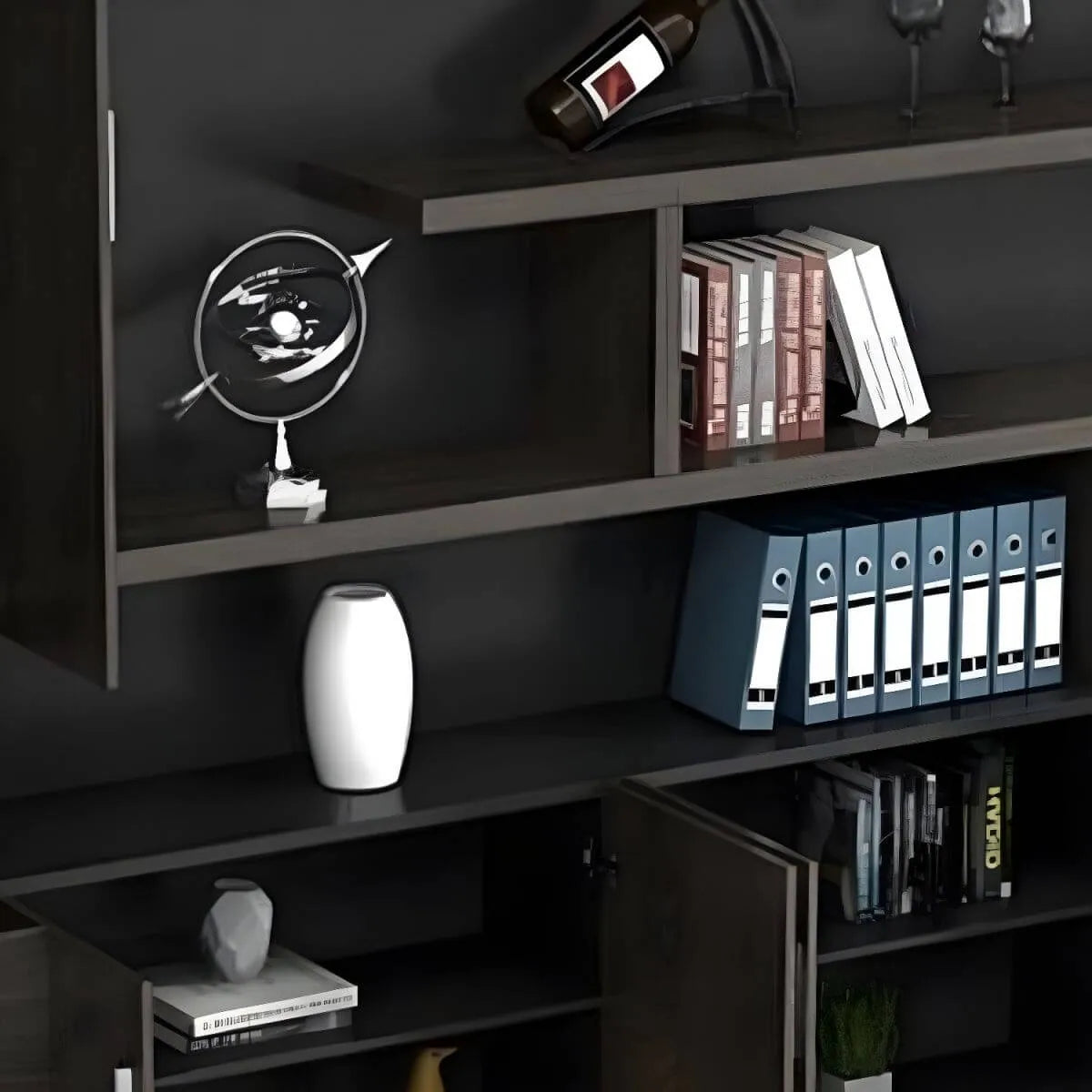 Solid Wood Storage File Cabinet Wall Unit With Display Shelves