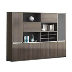 Solid Wood Storage File Cabinet Wall Unit With Display Shelves