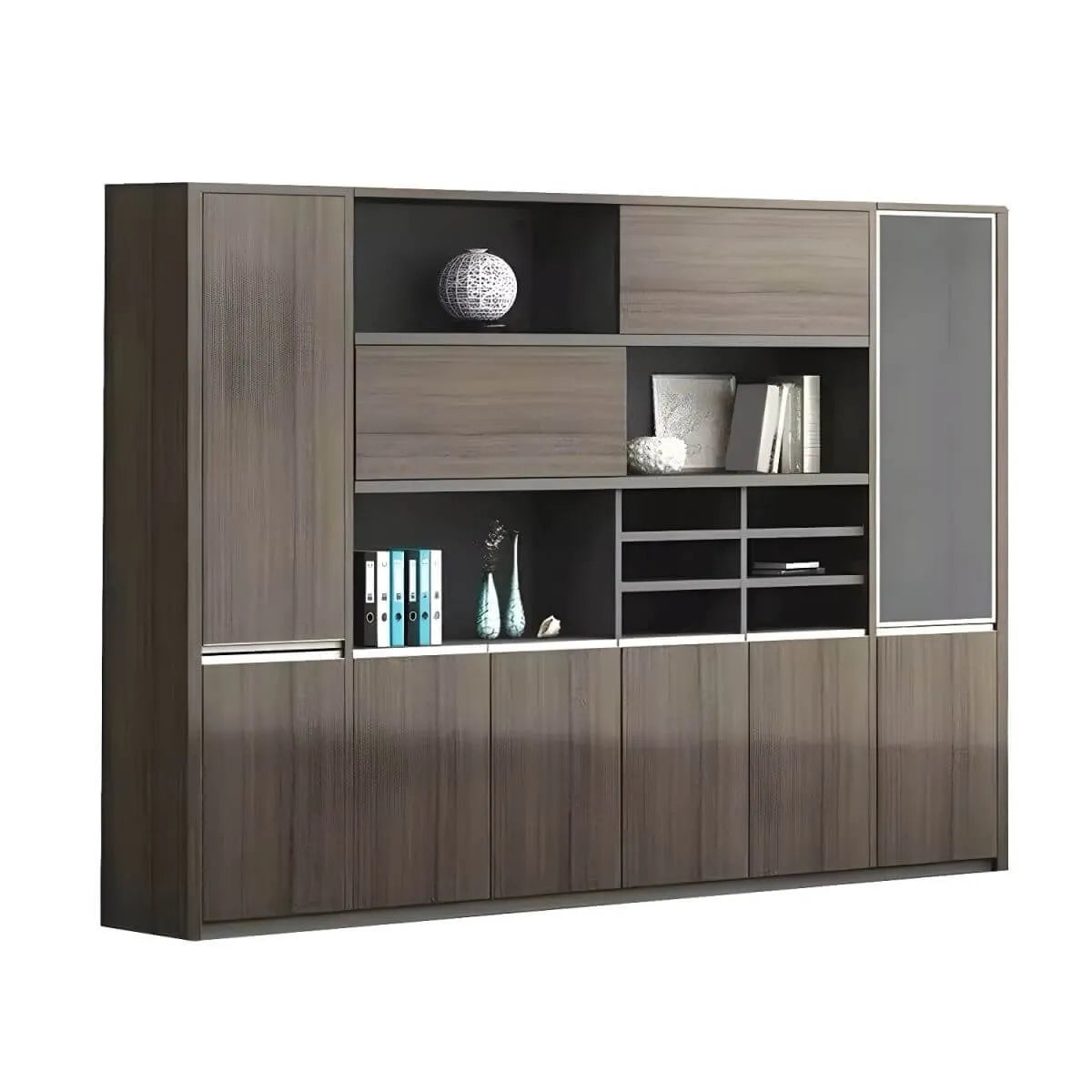 Solid Wood Storage File Cabinet Wall Unit With Display Shelves