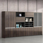 Solid Wood Storage File Cabinet Wall Unit With Display Shelves