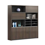 Solid Wood Storage File Cabinet Wall Unit With Display Shelves