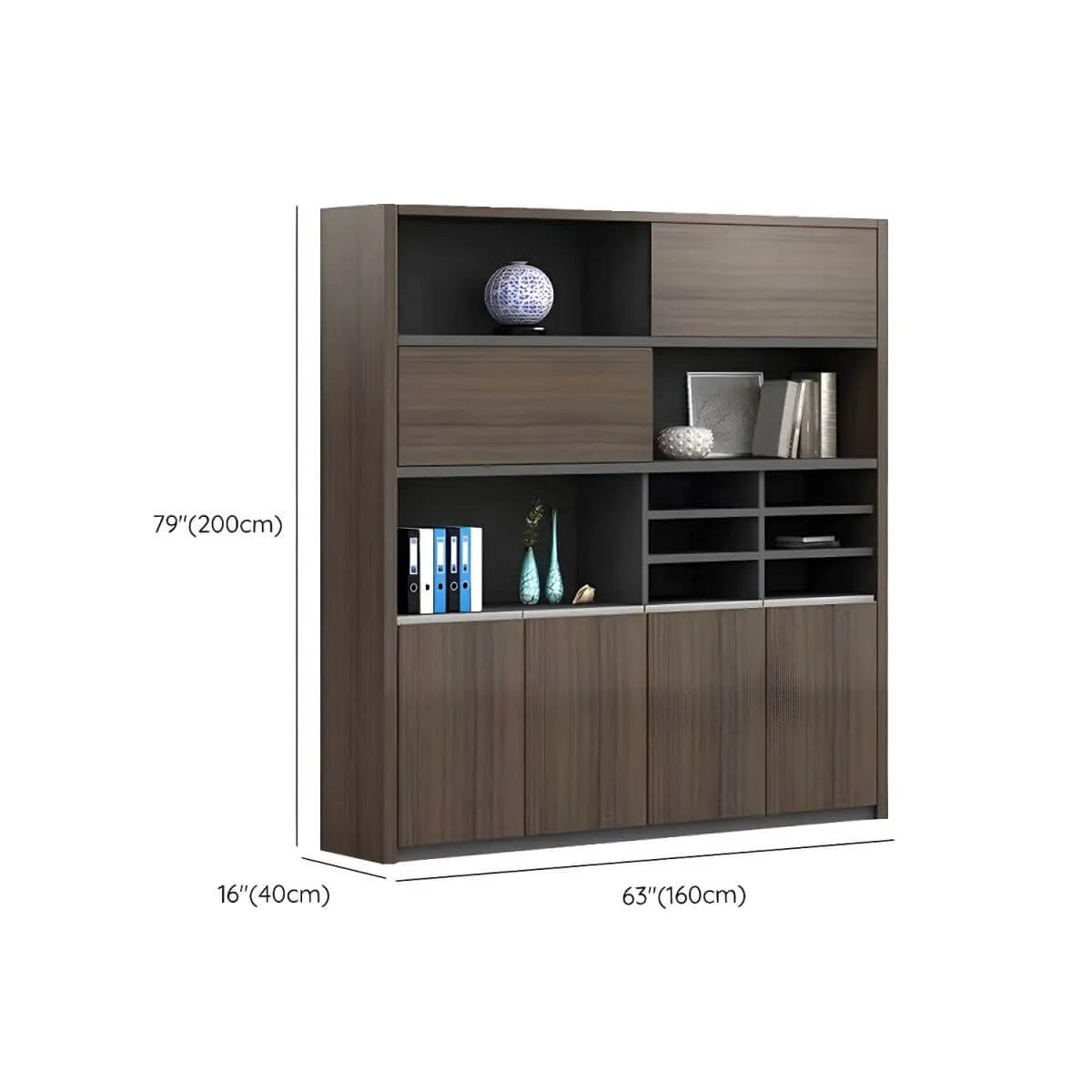 Solid Wood Storage File Cabinet Wall Unit With Display Shelves Dimensions