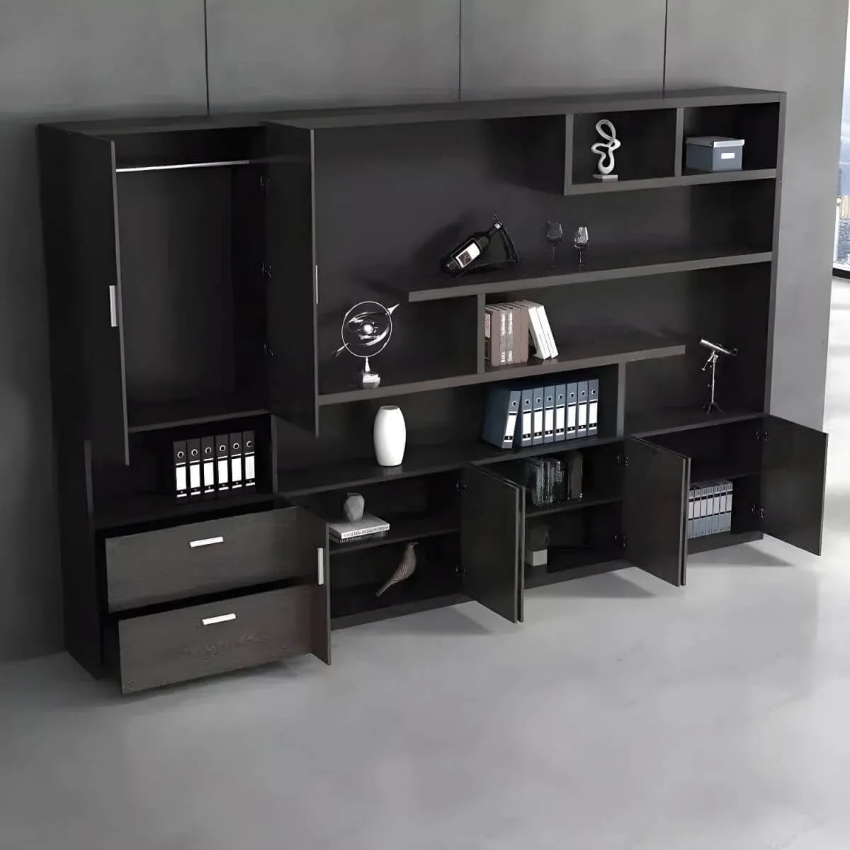Solid Wood Storage File Cabinet Wall Unit With Display Shelves Main Product Image Main image