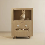 Solid Wood Two-Tier Cat House Side Table With Scratcher Detail