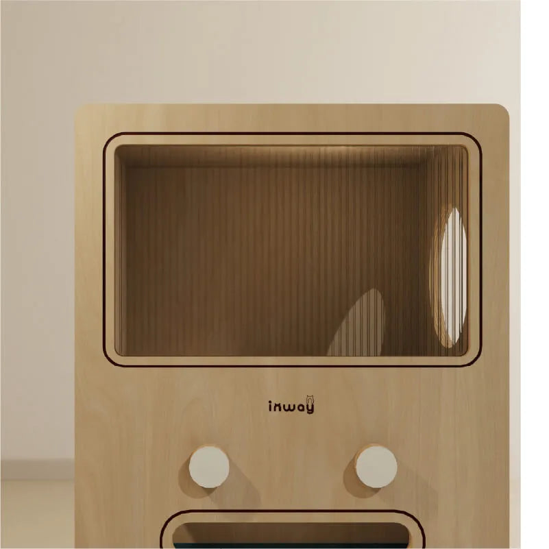 Solid Wood Two-Tier Cat House Side Table With Scratcher Detail