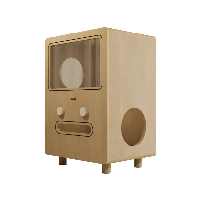 Solid Wood Two-Tier Cat House Side Table With Scratcher Detail