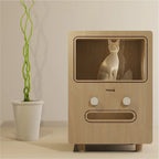 Solid Wood Two-Tier Cat House Side Table With Scratcher Detail