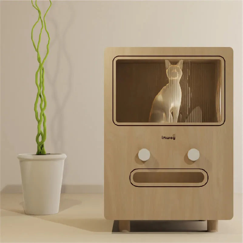 Solid Wood Two-Tier Cat House Side Table With Scratcher Detail
