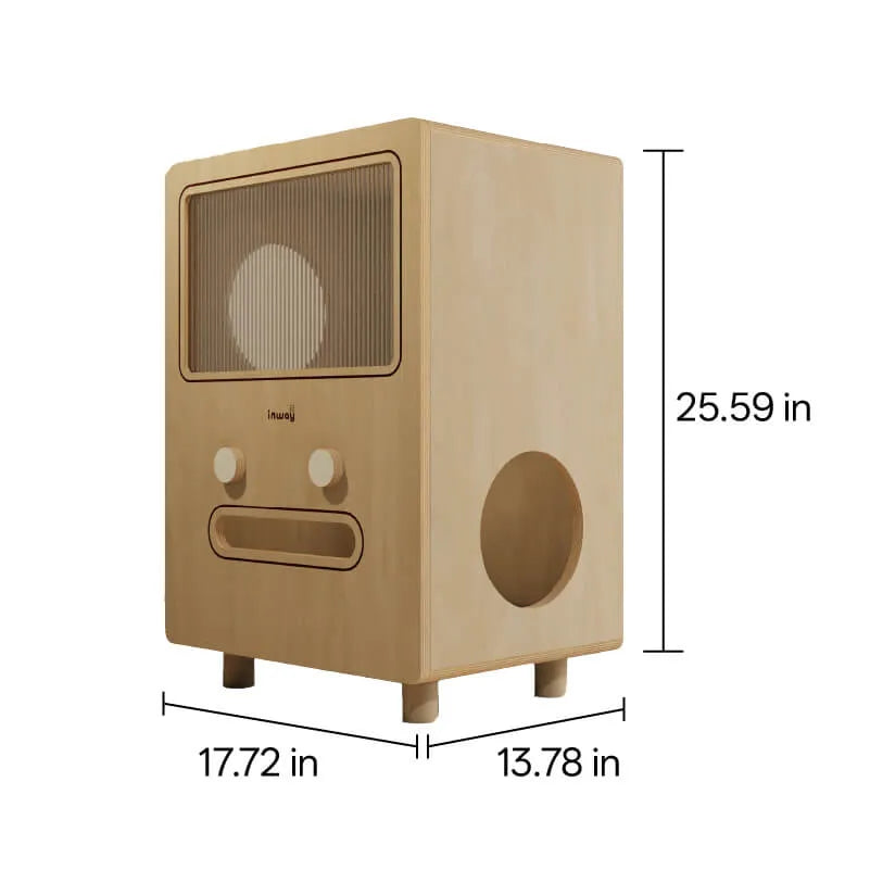 Solid Wood Two-Tier Cat House Side Table With Scratcher Detail