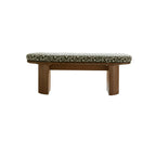 Solid Wood Upholstered Bench with Sculptural Legs and Textured Geometric Fabric