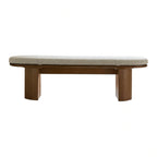 Solid Wood Upholstered Bench with Sculptural Legs and Textured Geometric Fabric