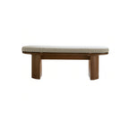 Solid Wood Upholstered Bench with Sculptural Legs and Textured Geometric Fabric